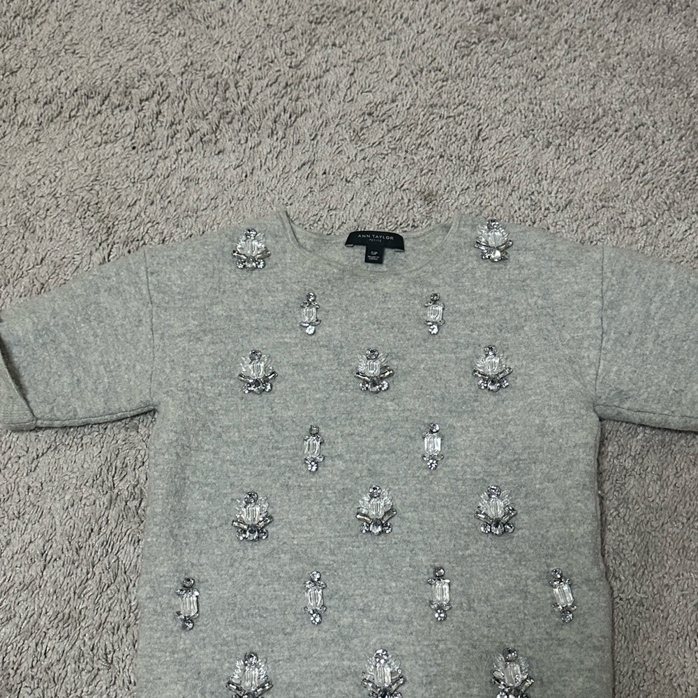 Gray Ann Taylor Embellished Sweater